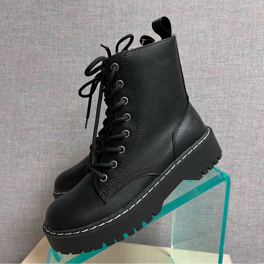 Sincerely Jules Harley Combat Boots Black Platform Lace Up Zip Sz 7.5 NWT - Picture 3 of 9